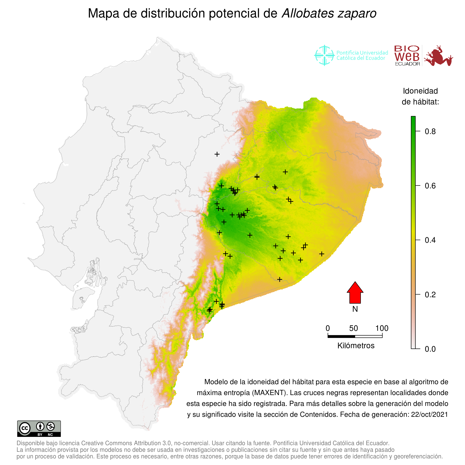 Allobates zaparo map