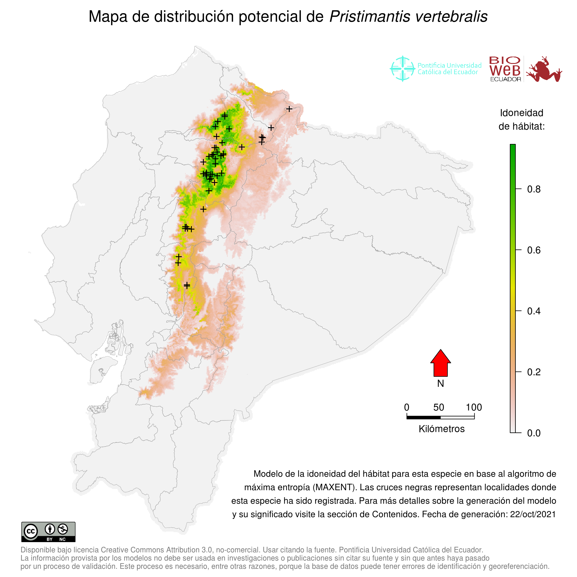 Pristimantis vertebralis map